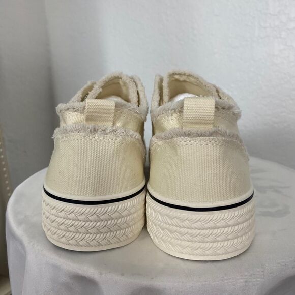 Butter Yellow Cream Distressed Canvas Platform Lace Up Sneaker 10.5 / EU 41 - Picture 6 of 8